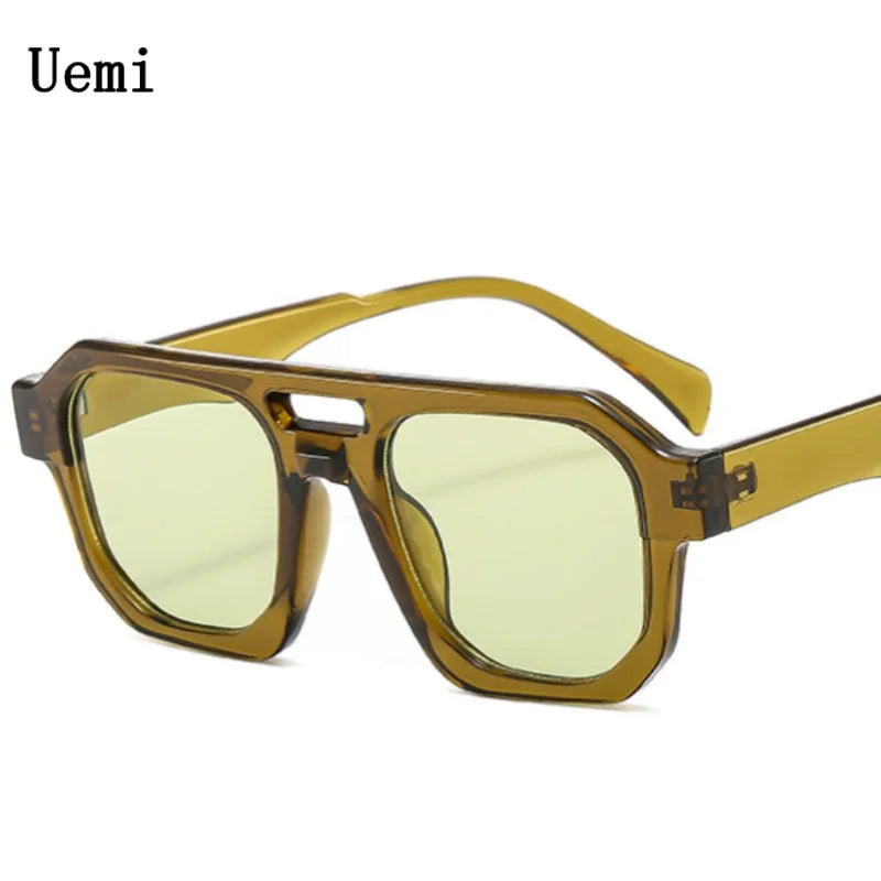 Vintag Square Sunglasses For Women Men Olive Green Frame Pilot Double Bridge Retro Simply Shades UV400 Eyeglasses Wholesale