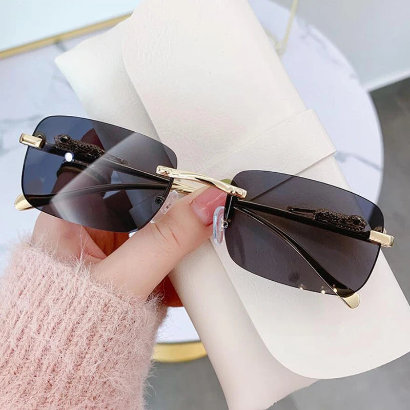 Luxury Brand Leopard Rimless Square Sunglasses Women Fashion  Frameless Shades Female UV400