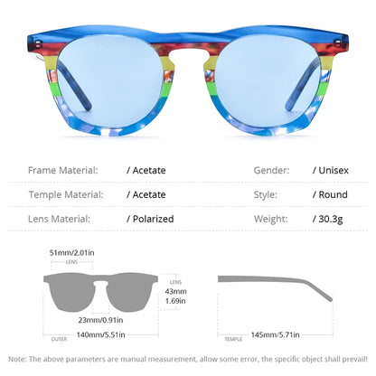 HEPIDEM Acetat Polarisierte Sonnenbrille Männer Bunte Retro Trendy Design Quadratische Sonnenbrille 2024 UV400 Frauen Shades H9342T