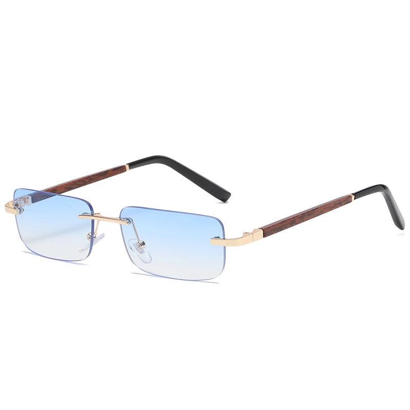 Wooden Rimless Sunglasses Women Men Vintage Rectangle Wood Sun Glasses UV400 Driving Eyewear Frameless Gradient Square Shades