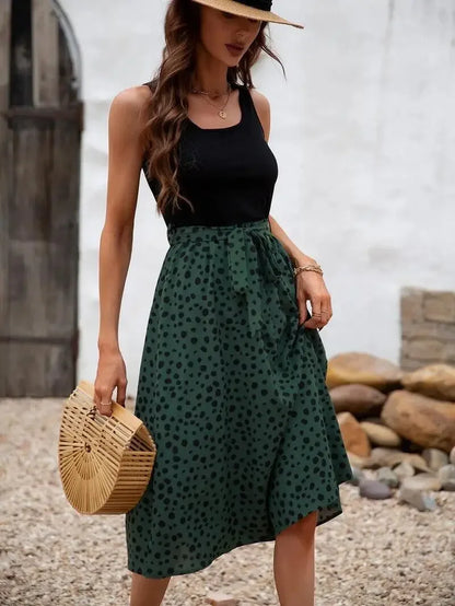 Women Casual Dress Knee Length Patchwork Dress Waist Bow Spliced Elegant Ladies Summer Sleeveless High Waist Dress Holiday