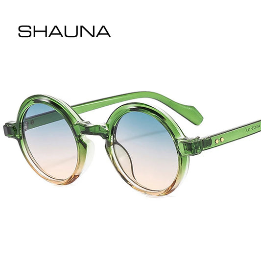 SHAUNA Retro Runde Punk Damen Sonnenbrille Mode Doppelter Farbverlauf UV400 Männer Trend Nieten Sonnenbrille