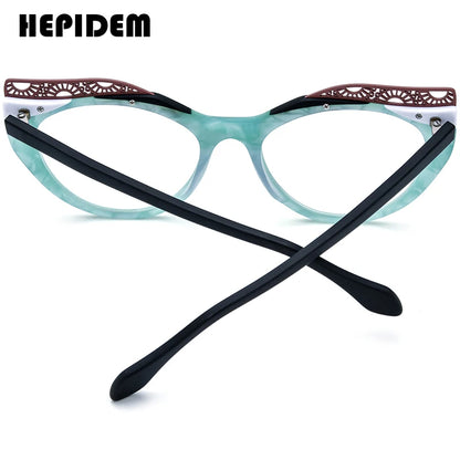 HEPIDEM Acetate Glasses Frame Women 2024 New Retro Fashion Cat Eye Eyeglasses Frame Spectacles Eyewear H9365