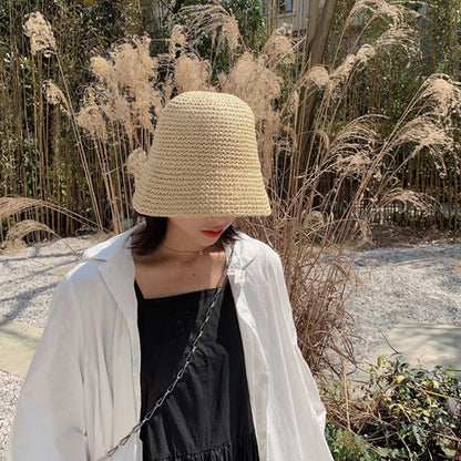 Chapeau de pêcheur tendance pour femme, chapeau d'été en paille tissé à la main, chapeau de plage, chapeau de protection solaire