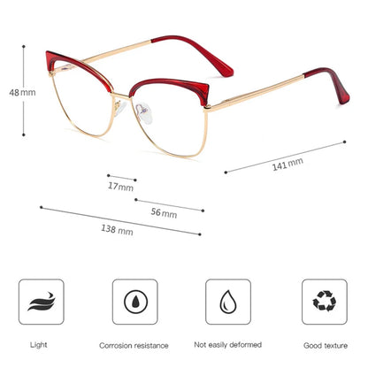 SHAUNA Retro Cat Eye Women Metal Glasses Frame Clear Anti Blue Light Optical Eyewear Fashion Men Spring Hinge Computer Goggles