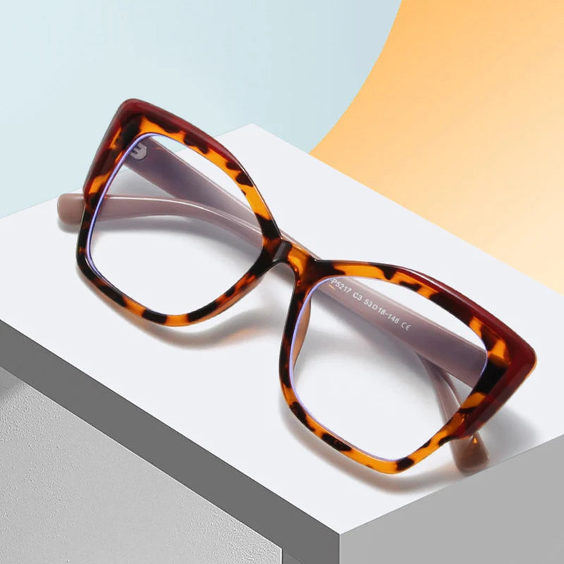 SHAUNA Retro Colorful Leopard Cat Eye Women TR90 Glasses Frame Clear Anti Blue Light Men Optical Eyewear