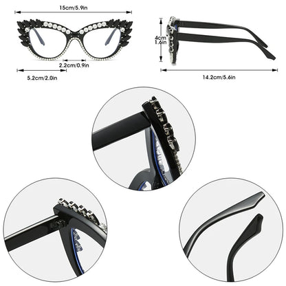 SHAUNA Retro Cat Eye Women Luxury Crystal Glasses Frame Clear Anti-blue Light Eyewear Men Optical Frame