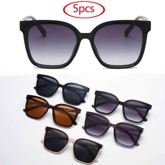 5pcs/set Oversize Cycling Sunglasses Retro Gradient Square Lens Big Frame Sun Glasses Women Cateye Shade Vintage Eyewear UV400