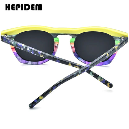 HEPIDEM Acetat Polarisierte Sonnenbrille Männer Bunte Retro Trendy Design Quadratische Sonnenbrille 2024 UV400 Frauen Shades H9342T