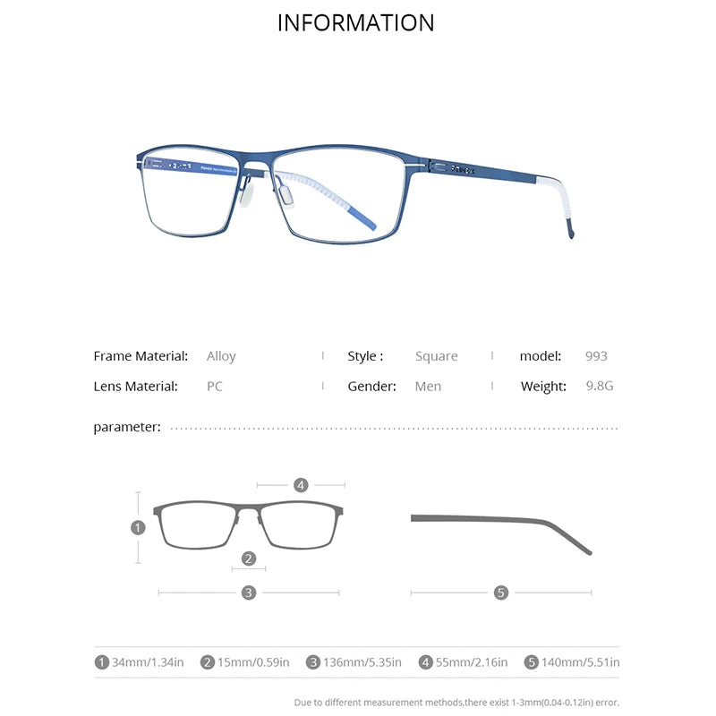 FONEX Alloy Eyeglasses Frame Men Square Glasses 2020 New Male Full Korean Screwless Eyewear 993