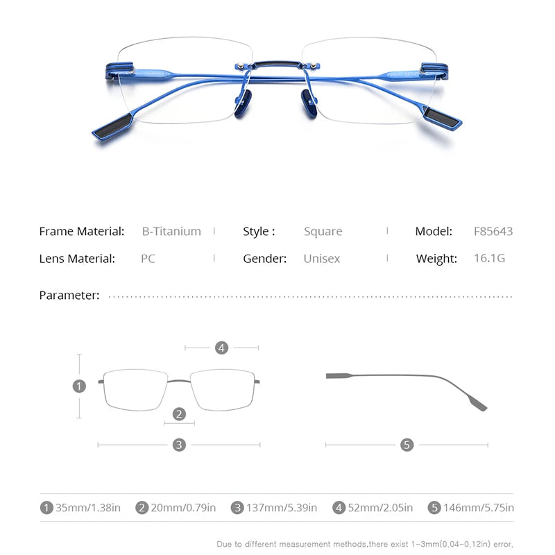 FONEX Titanbrille Herren 2020 Neu Damen Randlose quadratische Brille Rahmenlose Rahmen Brillen F85643