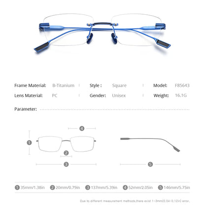 FONEX Titanbrille Herren 2020 Neu Damen Randlose quadratische Brille Rahmenlose Rahmen Brillen F85643