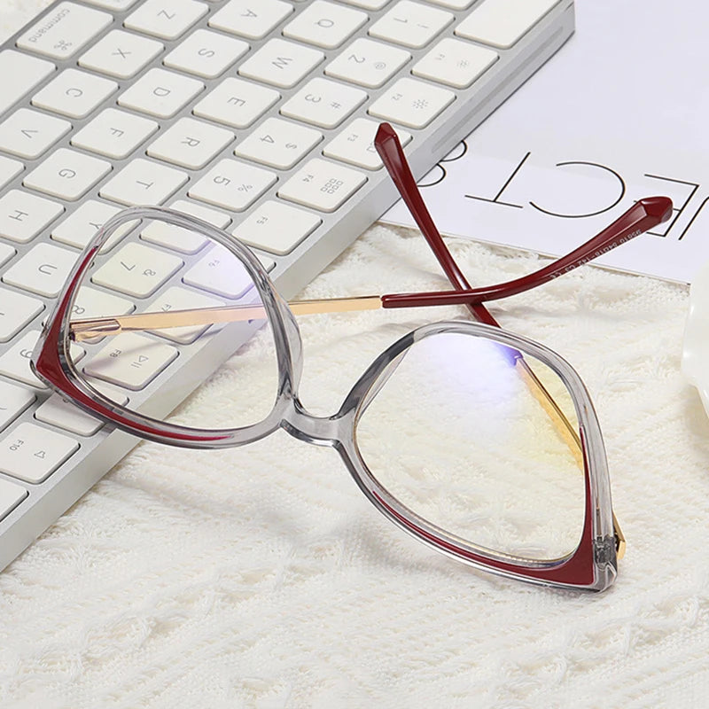 SHAUNA Retro TR90 Metal Women Optical Glasses Frame Fashion Clear Anti Blue Light Lens Eyewear Men Cat Eye Spring Hinge Frame