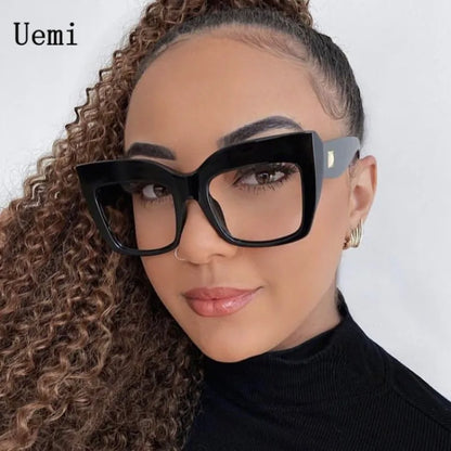 2024 New Fashion Oversized Women Anti Blue Light Glasses For Men Retro Square Frame Clear Lens Reading Female Eyewear