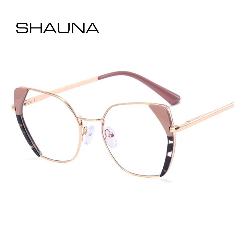 SHAUNA Retro Polygon Cat Eye Women Glasses Frame Fashion Double Color Spring Hinge Men Clear Anti Blue Light Optical Frame