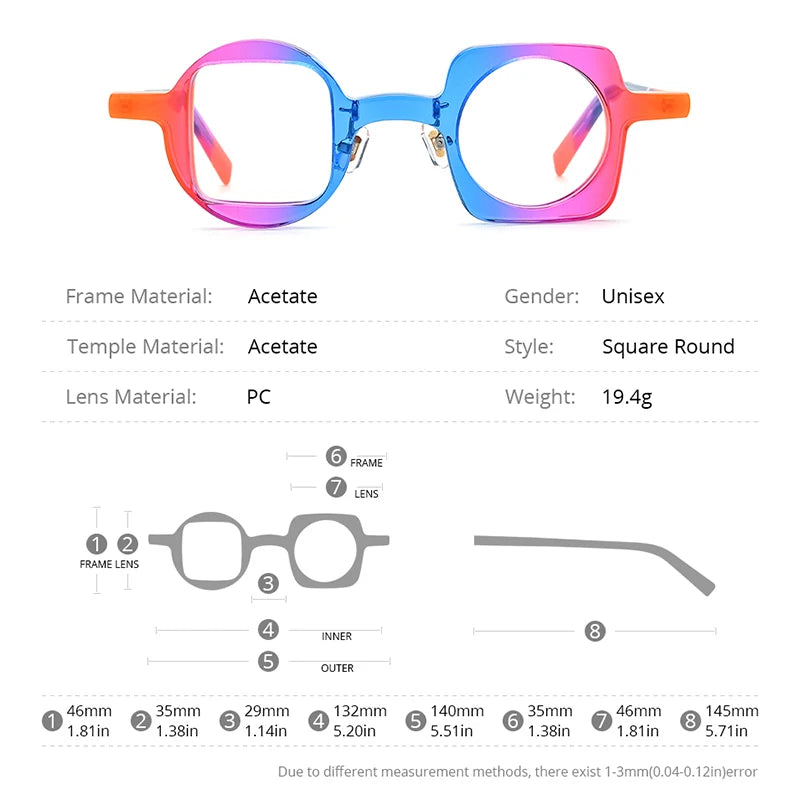 HEPIDEM Multicolor Acetate Glasses Men Square Round Eyeglasses Women Spectacles Eyewear 9260