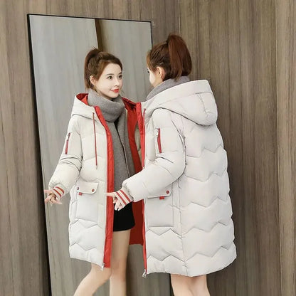 2023 Hiver Femmes Veste Manteaux Long Parkas Femme En Coton À Capuche Pardessus Épais Chaud Vestes Coupe-Vent Décontracté Étudiant Manteau