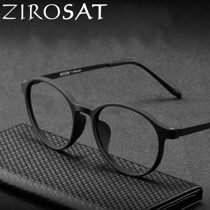 ZIROSAT 3050 Ultralight Titanium TR90 Myopia Glasses Retro Round Optical Prescription Eyeglasses Frame Men And Women