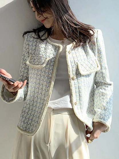 High Quality French Vintage Small Fragrance Tweed Jacket Coat Women's Spring Autumn Casual Fried Street Short Coat Plaid Outwear