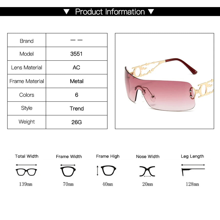 new fashion rimless Y2K sunglasses women men 2024 High quality trending product rave party festival oculos de sol uv400