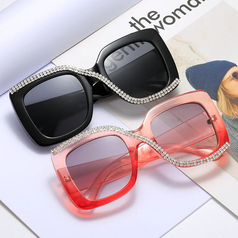 Fashion Diamond Designer Square Sunglasses For Women Men Retro Oversized Frame Ins Trending Ladies Luxury Sun Glasses UV400 Eyeg