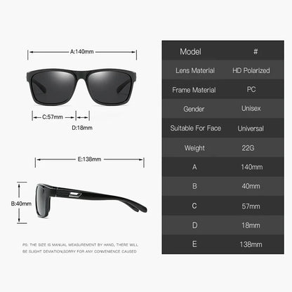 Classic Vintage Square Polarized Sunglasses Fashion Designer Sun Glasses Driving Fishing Travel Sunglass Black Eyewear UV400