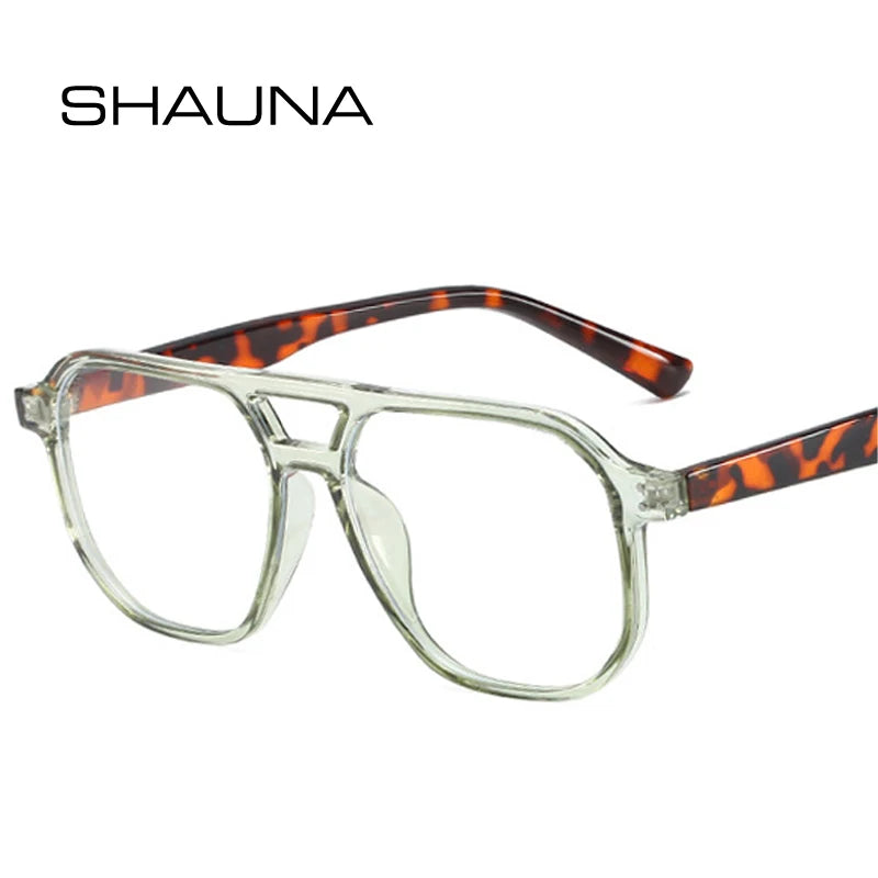 SHAUNA Fashion Double Bridges Women Glasses Frame Clear Anti-Blue Light Eyewear Men Optical Rivets Frame