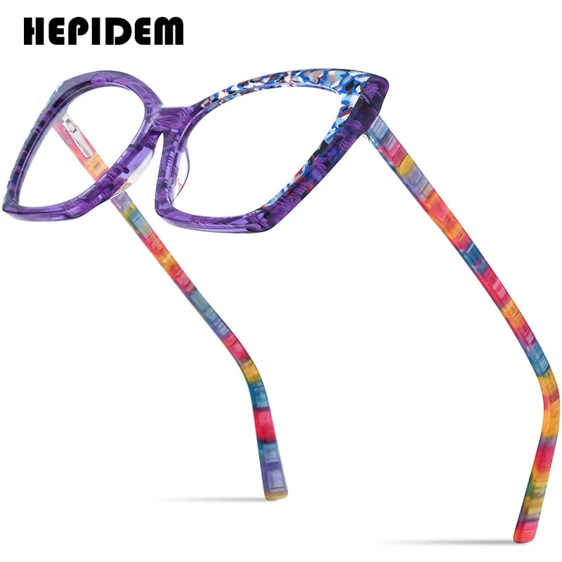 HEPIDEM Multicolor Acetate Glasses Women 2023 New Fashion Cat Eye Eyeglasses Spectacles Eyewear H9336