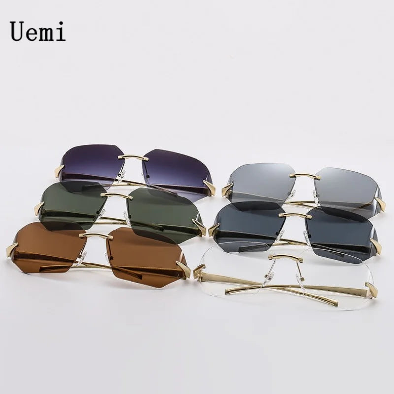 New Fashion Retro Rimless Sunglasses For Women Men Luxury Brand Design Sun Glasses Trending Shades UV400 Eyeglasses