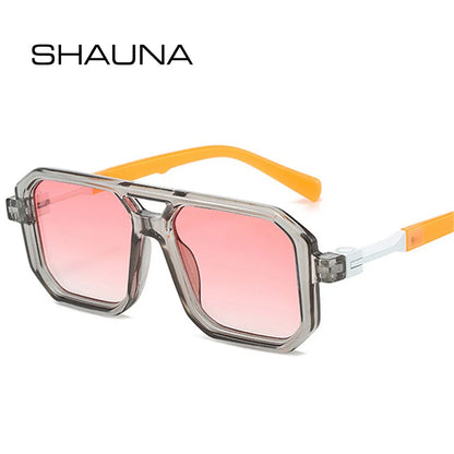 SHAUNA Nouvelles lunettes de soleil carrées à double pont pour femmes, nuances dégradées à la mode UV400, lunettes de soleil rétro polygonales pour hommes