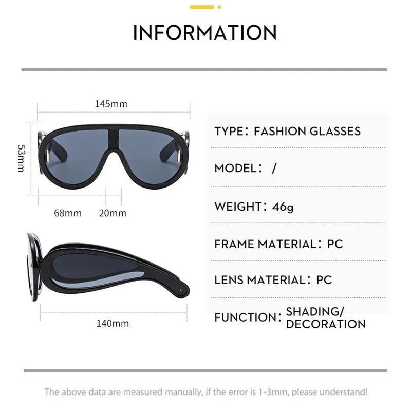 SHAUNA Oversized Women Goggle Sunglasses Trending Men One-Piece Mirror Shades UV400