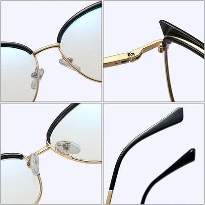 SHAUNA Retro Cat Eye Women Metal Glasses Frame Clear Anti Blue Light Optical Eyewear Fashion Men Spring Hinge Computer Goggles