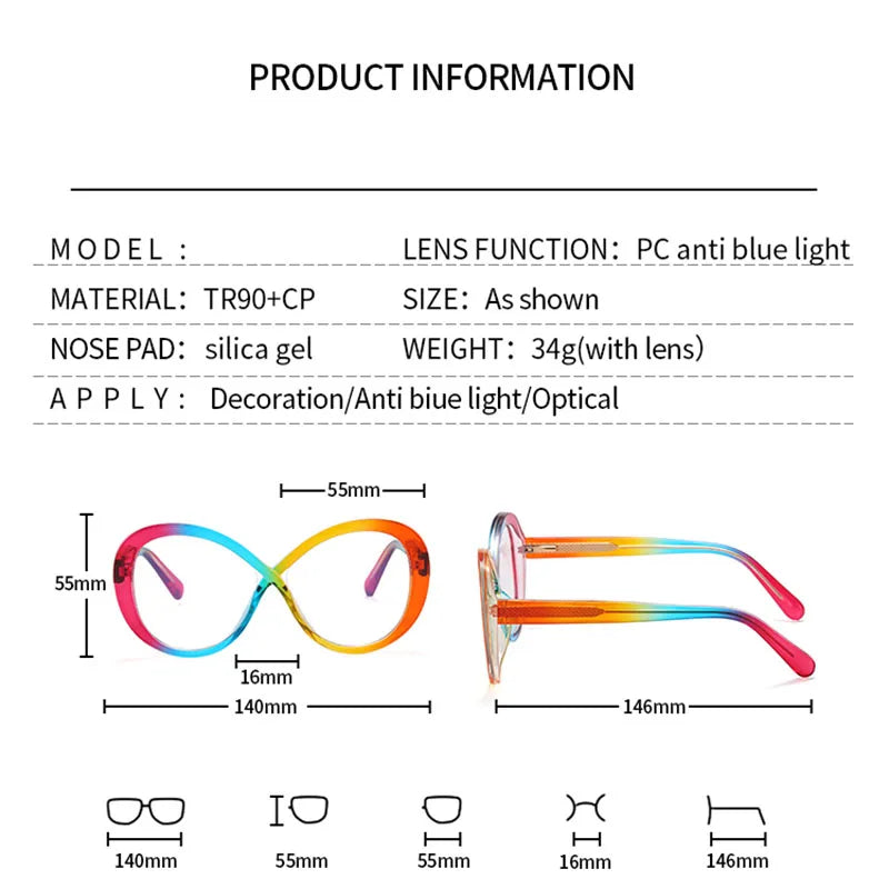 SHAUNA Anti-Blue Light Fashion Oversized TR90 Multicolor Women Round Glasses Frames Spring Hinge Computer Optical Eyeglasses