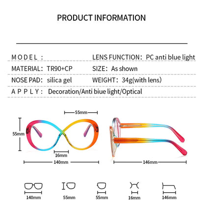 SHAUNA Anti-Blue Light Fashion Oversized TR90 Multicolor Women Round Glasses Frames Spring Hinge Computer Optical Eyeglasses