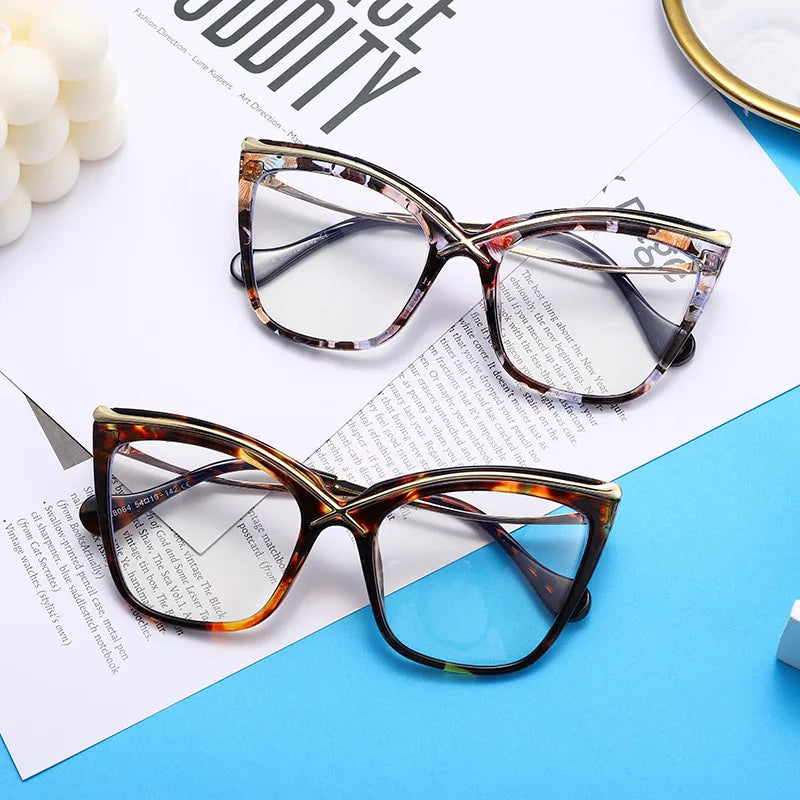 Lunettes de lecture rétro tendance pour femmes, monture en métal œil de chat, verres transparents pour ordinateur