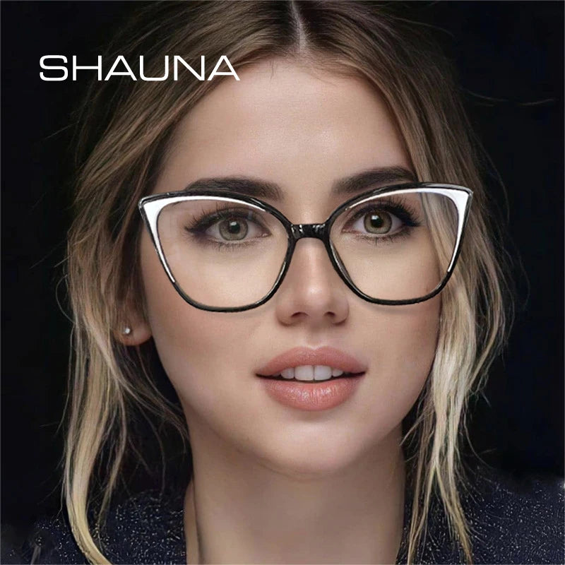 SHAUNA Retro TR90 Metal Women Optical Glasses Frame Fashion Clear Anti Blue Light Lens Eyewear Men Cat Eye Spring Hinge Frame