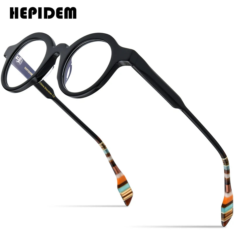 HEPIDEM Multicolor Acetate Glasses Men Retro Small Round Eyeglasses Women Frame Spectacles Eyewear 9226