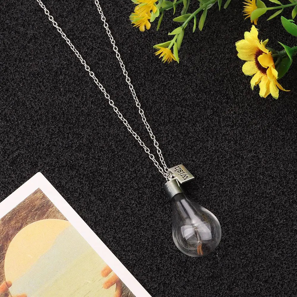 Natürlicher Löwenzahn Retro Kork Wunschflasche Halskette Glasfläschchen Anhänger Lange Kette Glücksbringer Handgemachter DIY Schmuck Mode Geschenk