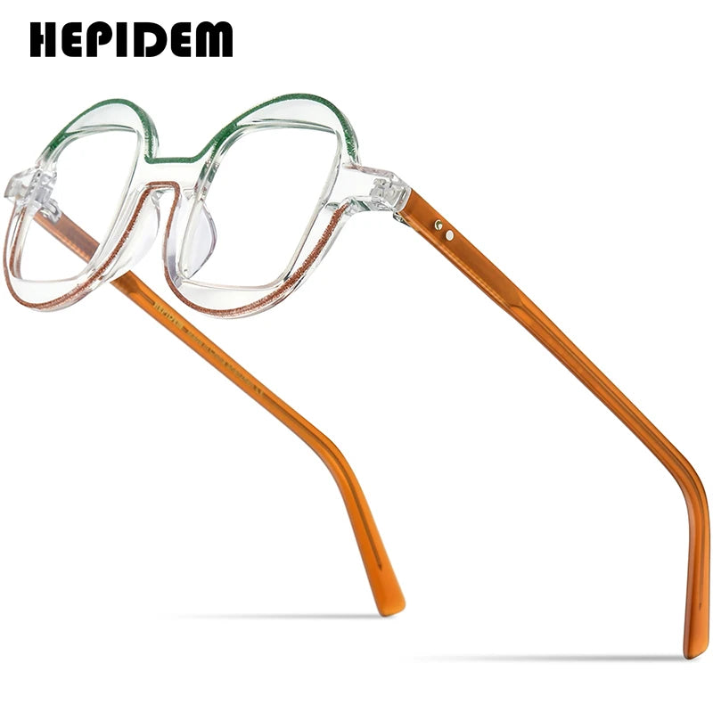 HEPIDEM Powder Acetate Glasses Men Vintage Retro Square Round Eyeglasses Women Spectacles Eyewear 9304