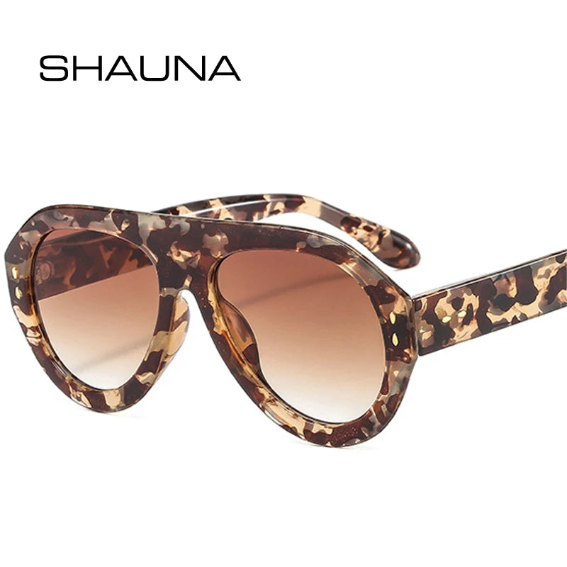 SHAUNA Retro Übergroße Piloten-Sonnenbrille Modische Nietendekoration Damen Trendy Farbverlaufs-Sonnenbrille UV400 Herren Leoparden-Sonnenbrille