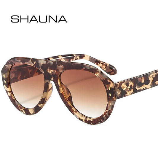 SHAUNA Lunettes de soleil rétro surdimensionnées pour pilote, rivets tendance, décoration pour femmes, nuances dégradées, UV400, lunettes de soleil léopard pour hommes