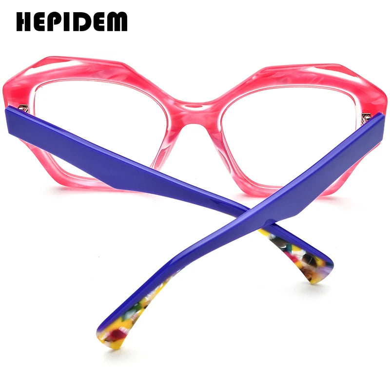 HEPIDEM Acetate Glasses Women 2024 New Retro Wave Cat Eye Eyeglasses Spectacles Eyewear H9359