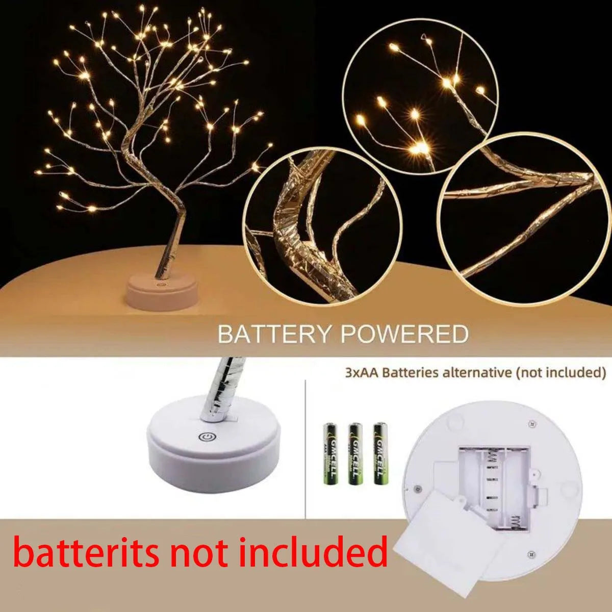 1 guirlande lumineuse étoilée en cuivre à 108 LED blanc chaud alimentée par USB/batterie pour l'intérieur/extérieur du Ramadan