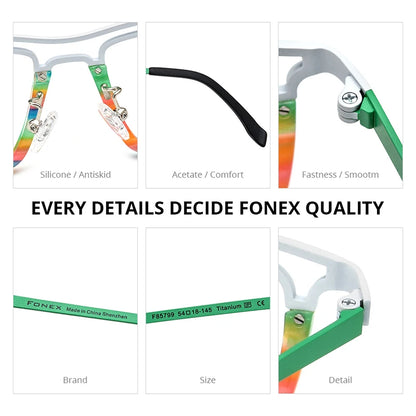 FONEX Acetat Titan Brillengestell Männer 2024 Neue Damenmode Bunte Quadratische Brillen Brillen F85799