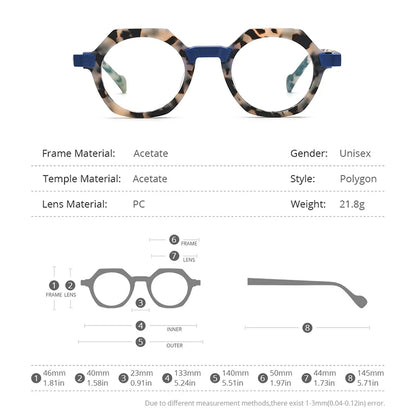 Lunettes de vue HEPIDEM en acétate multicolore pour homme et femme, monture rétro mate, polygone, 9234