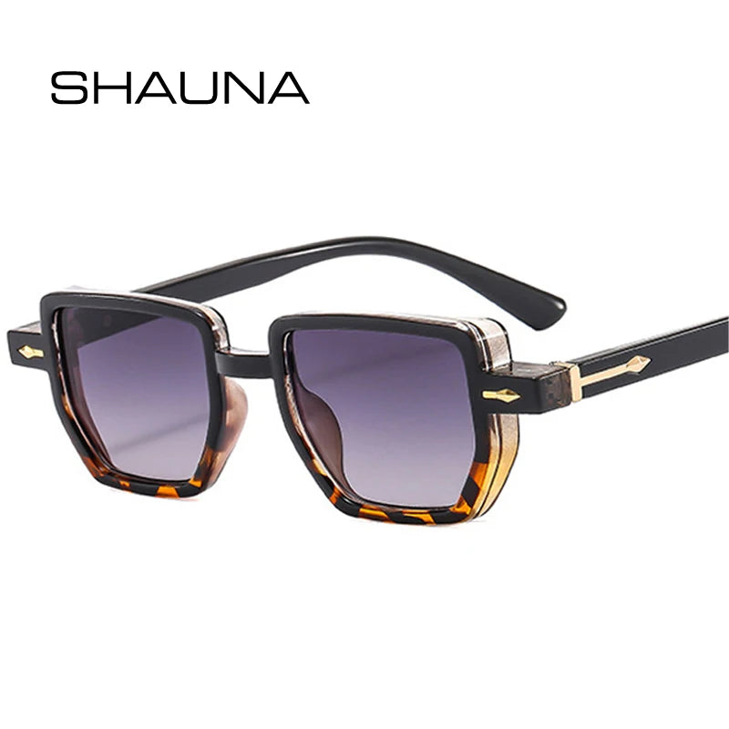 SHAUNA Retro Polygon Quadratische Damen Sonnenbrille Farbverlauf UV400 Brillen Modische Nieten Punk Sonnenbrille für Herren