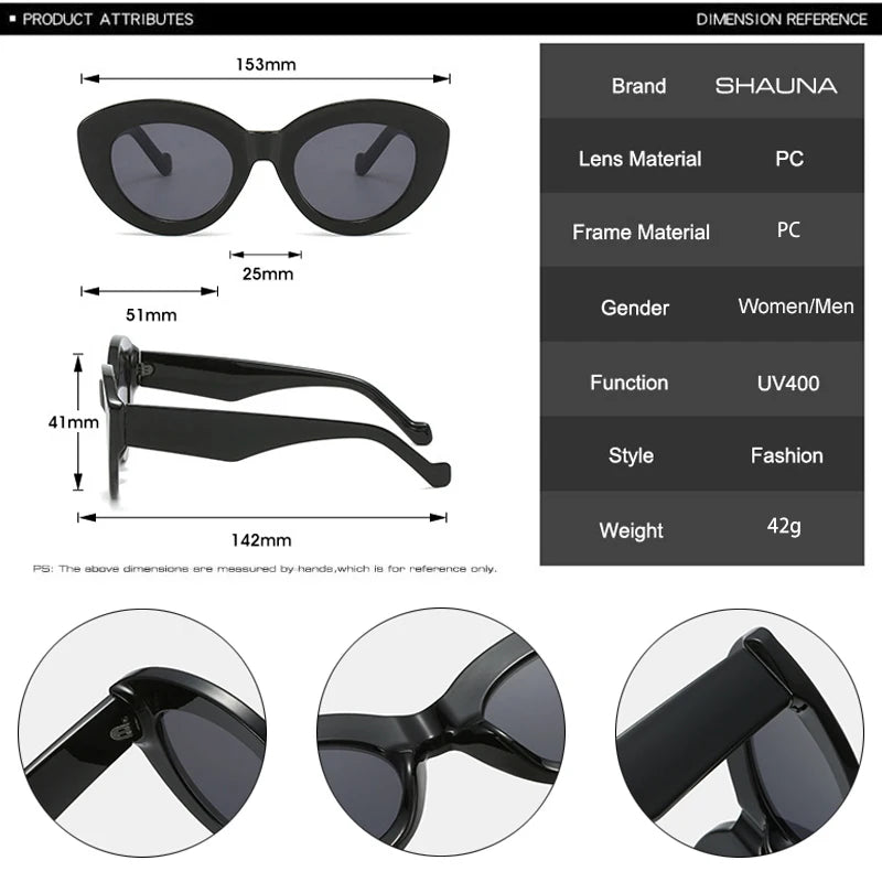 SHAUNA Cat Eye Women Fashion Olive Green Sunglasses Retro Shades UV400 Men Oval Luxury Sun Glasses