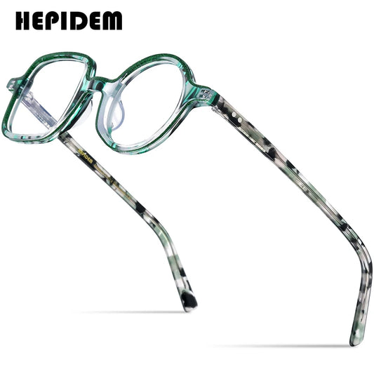 HEPIDEM Powder Acetate Glasses Men Square Round Eyeglasses Women Spectacles Eyewear 9313