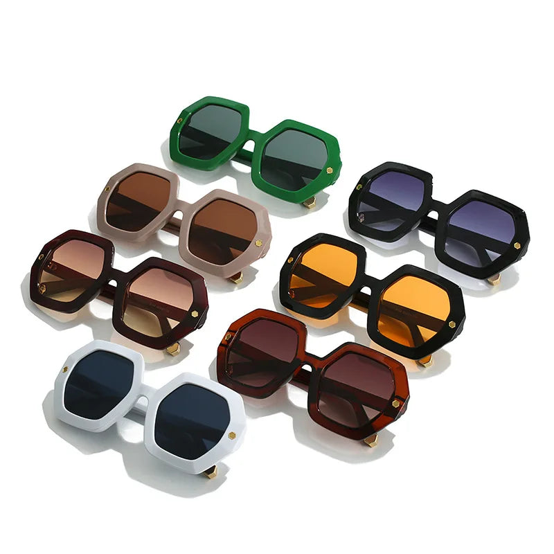 SHAUNA Vintage Polygon Square Sunglasses Women Fashion Metal Rivets Shades UV400 Trending Men Gradient Sun Glasses