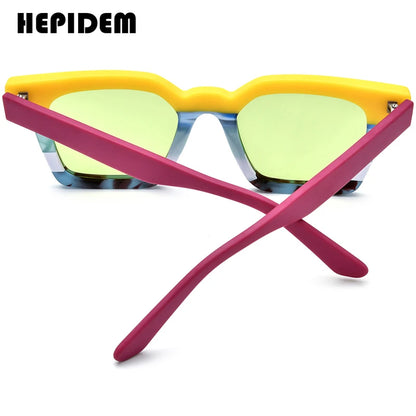 HEPIDEM Acetat Polarisierte Sonnenbrille Männer Bunte Trendy Retro Design 2024 Neue Quadratische Sonnenbrille UV400 Frauen Shades H9371T